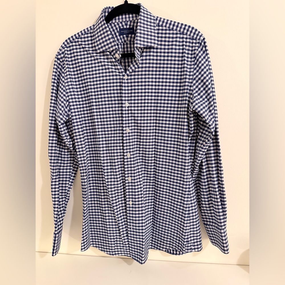 Navy Gingham Button-Down Performance Fabric Shirt… - image 1